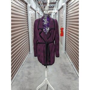 Jones NY XL Purple & Black Houndstooth Collared Cardigan Sweater with Belt